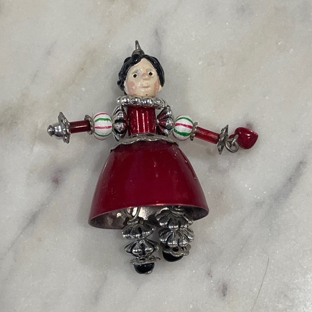 Hallmark Keepsake Miniature Ornament 2002 Jingle Belle Doll Red Tin Dress Beads